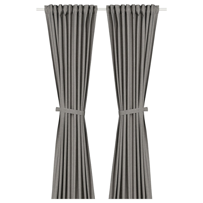LENDA curtains with tie-backs, 1 pair, dark grey, 140x250 cm, 00552874