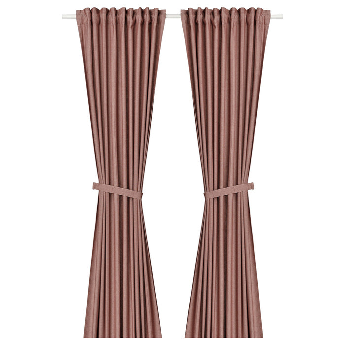 LENDA Curtains with tie-backs, 1 pair, brown-red, 140x250 cm, 00559205