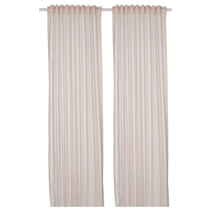 BYMOTT Curtains, 1 pair, white/beige striped 120x250 cm, 20509969