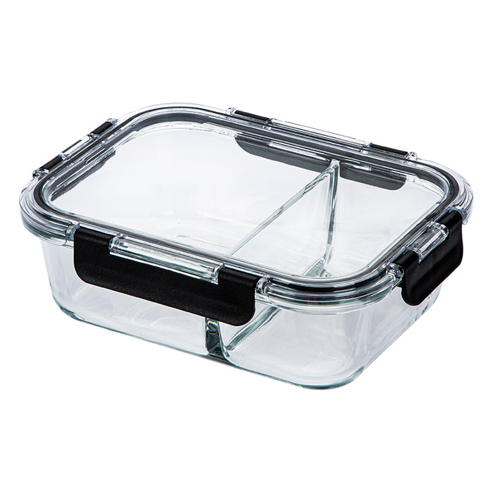 Glass Food Container with divider, Black Lid+Clear, 1040ml 21*16*7Cm 4589767245344