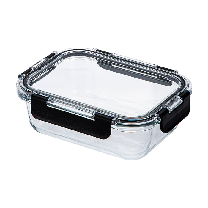 Glass Food Container, Black Lid+Clear, 640ml 18*13.5*6.5Cm 4589767245320
