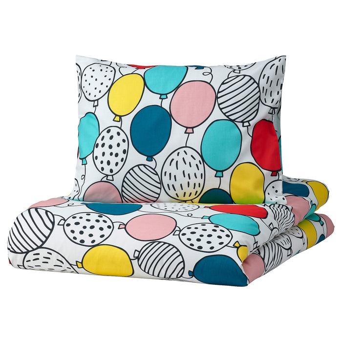 BUSENKEL Duvet cover and pillowcase, balloon pattern/multicolour, 150x200/50x80 cm, 90517838