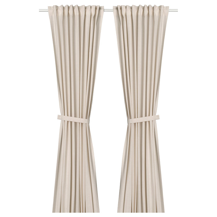 LENDA curtains with tie-backs, 1 pair, off-white, 140x250 cm, 90552884