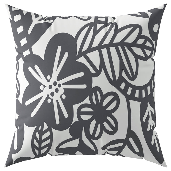 BRUKSVARA cushion, anthracite white/floral pattern, 50x50 cm, 90560855