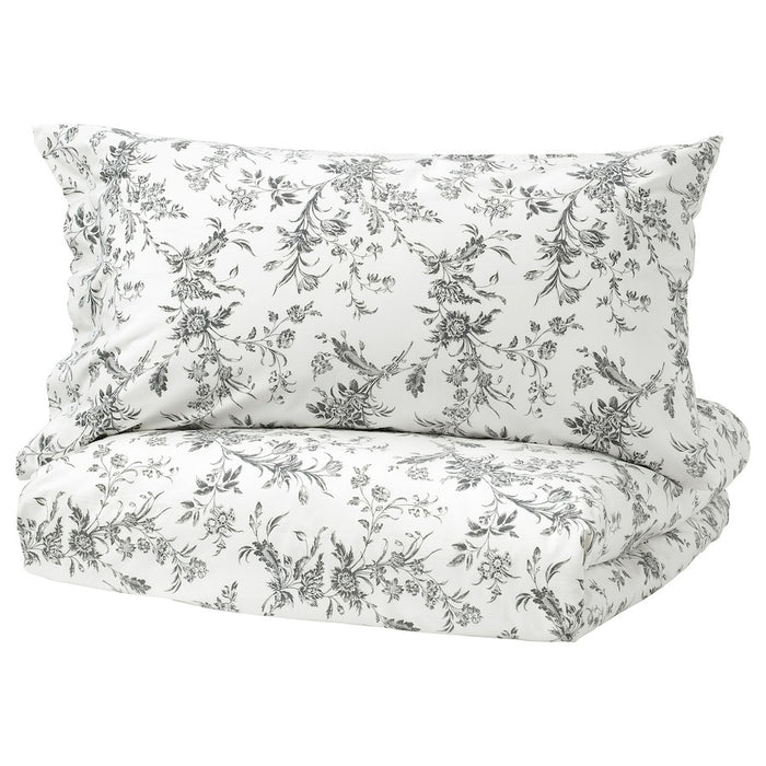 ALVINE KVIST Duvet cover and 2 pillowcases, white/grey, 200x200/50x80 cm, 90479068