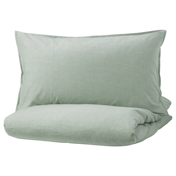BERGPALM Duvet cover and pillowcase, green/stripe, 150x200/50x80 cm, 60423209