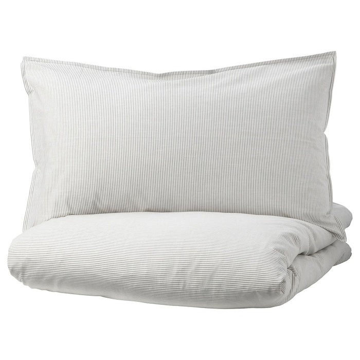 BERGPALM Duvet cover and pillowcase, grey/stripe, 150x200/50x80 cm, 50423262