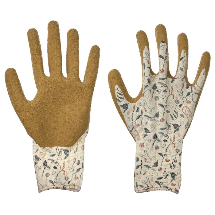 DAKSJUS gardening gloves, sprout patterned off-white/yellow-brown, L, 60567090