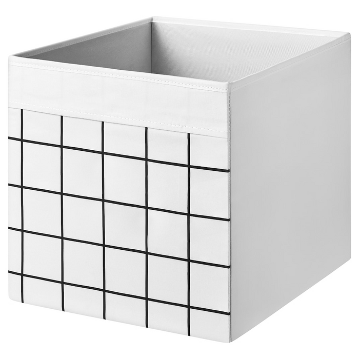DRONA Box, white/check pattern, 33x38x33 cm, 50577805