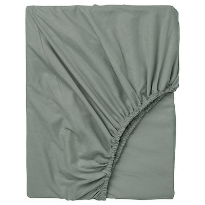 DVALA Fitted sheet, grey-green, 150x200 cm, 80549632