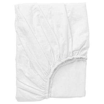 DVALA Fitted sheet, white, 150x200 cm, 50357219