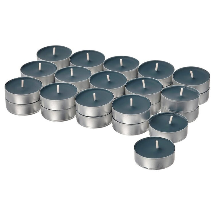 FRUKTSKOG Scented tealight, Vetiver & geranium/black-turquoise, 3.5 hr, 90555854