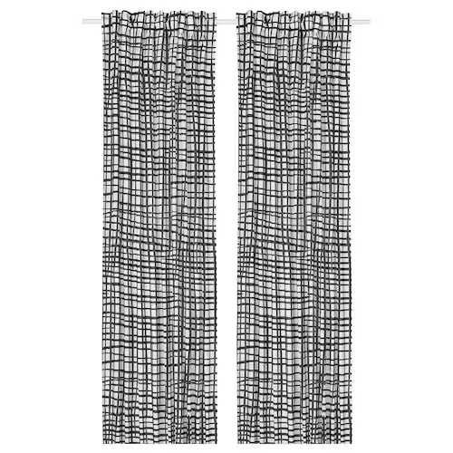 GRONKATTFOT Curtains, 1 pair, white/black, 145x250 cm, 30583100