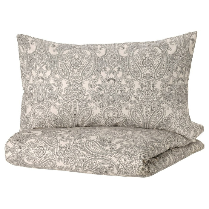 JATTEVALLMO Duvet cover and 2 pillowcases, beige/dark grey, 200x200/50x80 cm, 90500569