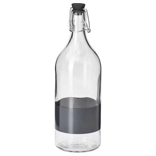 KORKEN Bottle with stopper, clear glass/black, 1 l, 20579882