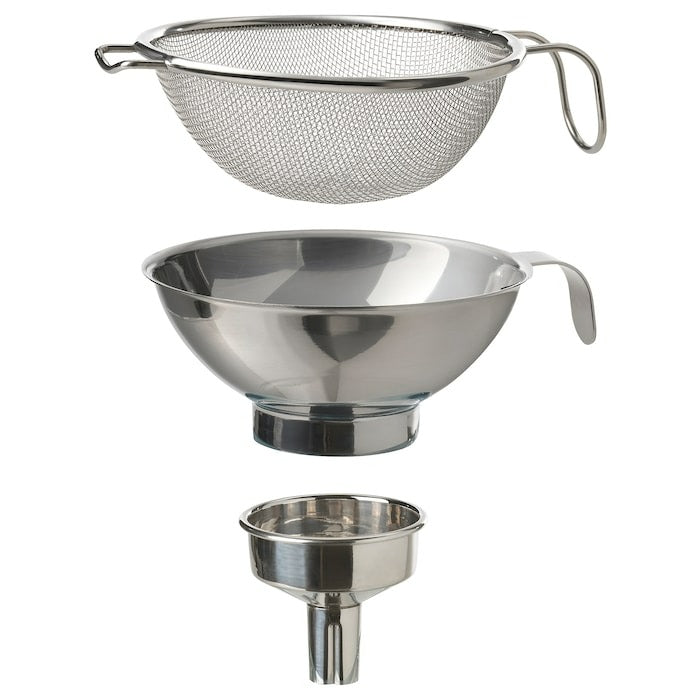 KORKEN Strainer/funnel set of 3, stainless steel, 90561713