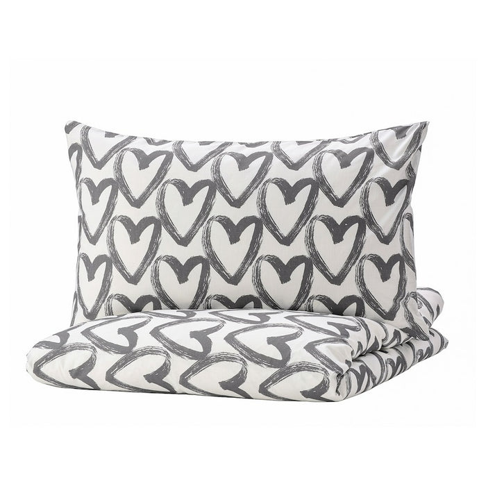 LYKTFIBBLA Duvet cover and pillowcase, white/grey, 150x200/50x80 cm, 40466426