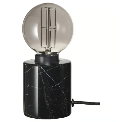 MARKFROST / MOLNART Table lamp with light bulb, marble black/globe grey clear glass, 69597484