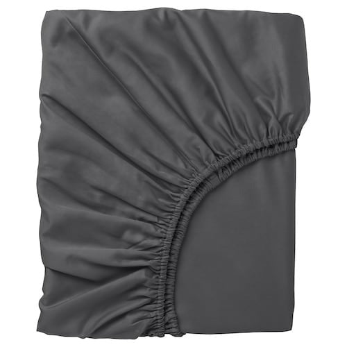 NATTJASMIN Fitted sheet, dark grey, 90x200 cm, 70442684