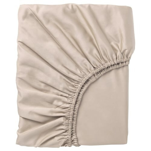 NATTJASMIN Fitted sheet, light beige, 180x200 cm, 10442738