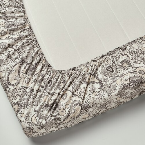 RODGERSIA Fitted sheet, grey/white, 90x200 cm, 20579518