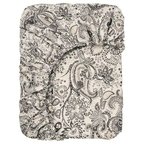 RODGERSIA Fitted sheet, grey/white, 150x200 cm, 10579509