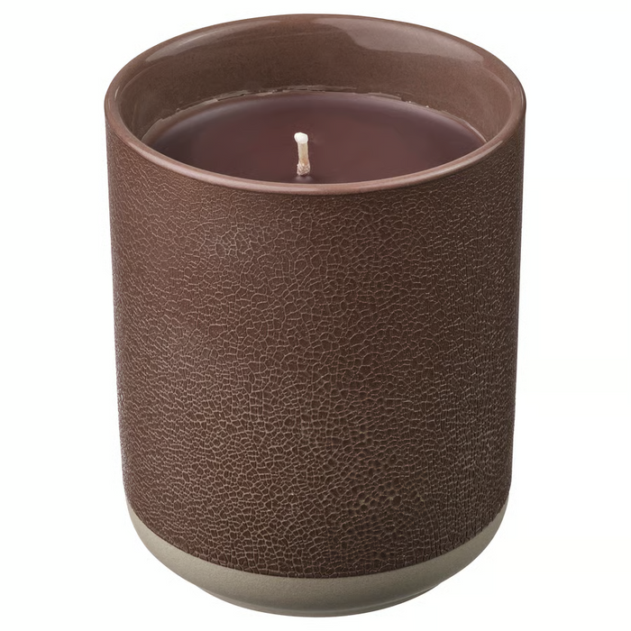 SILKESTRAD Scented candle in ceramic jar, leather & vanilla/brown, 45 hr, 00570397