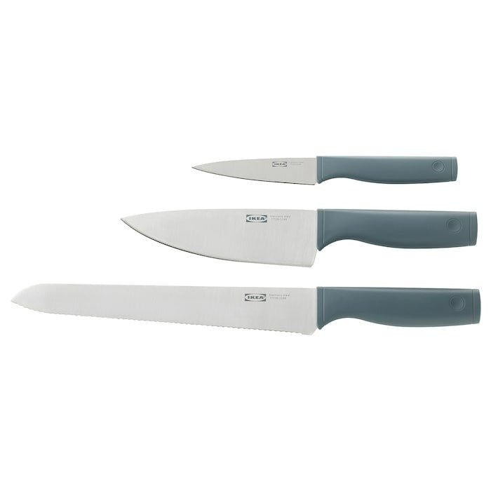 TIGERBARB 3-piece knife set, grey-turquoise, 40559581