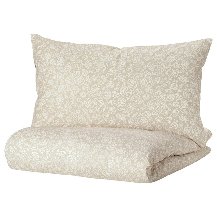 TRINDSTARR Duvet cover and 2 pillowcases, beige/white, 200x200/50x80 cm, 10493233