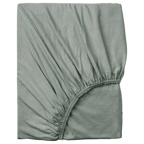 VARVIAL Fitted sheet, grey-green, 150x200 cm, 40549573