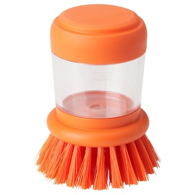 VIDEVECKMAL Dish-washing brush with dispenser, bright orange, 30561023
