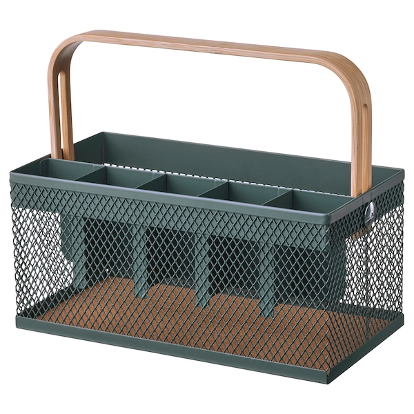 VIMPELFISK Cutlery holder, bamboo/grey-turquoise, 50581652