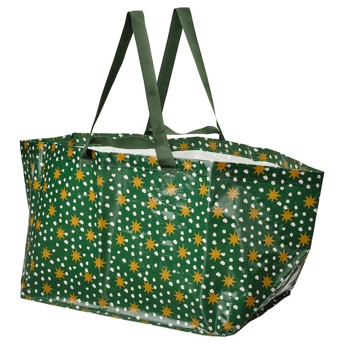 VINTERFINT Carrier bag, large, star pattern green, 55x37x35 cm/71 l, 70557670