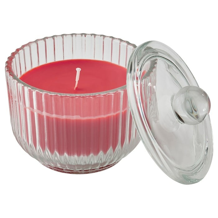 VINTERFINT Scented candle in glass, Cinnamon & sugar/red, 20 hr, 90551790