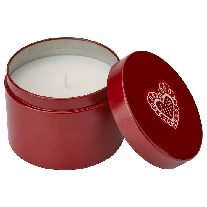 VINTERFINT Scented candle in metal tin, Cinnamon & sugar/red, 20 hr, 80555010