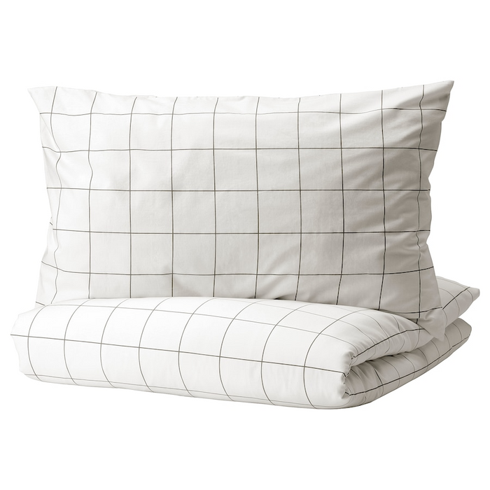 VITKLOVER Duvet cover and 2 pillowcases, white black/check, 240x220/50x80 cm, 10490654