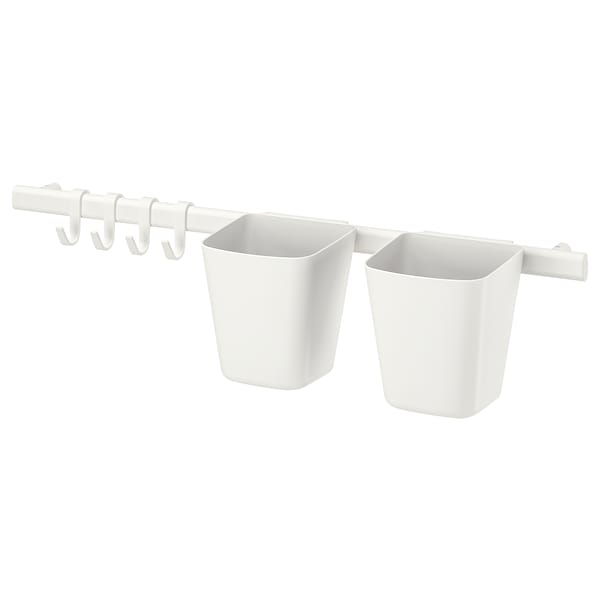 SUNNERSTA Rail with 4 hooks and 2 containers, white, 10455151