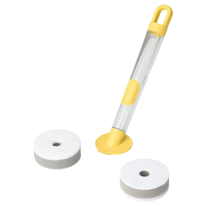 VIDEVECKMAL 3-piece dish sponge set w dispenser, bright yellow, 10561024