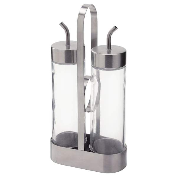 ORTFYLLD 3-piece oil/vinegar set, glass/stainless, 20391352