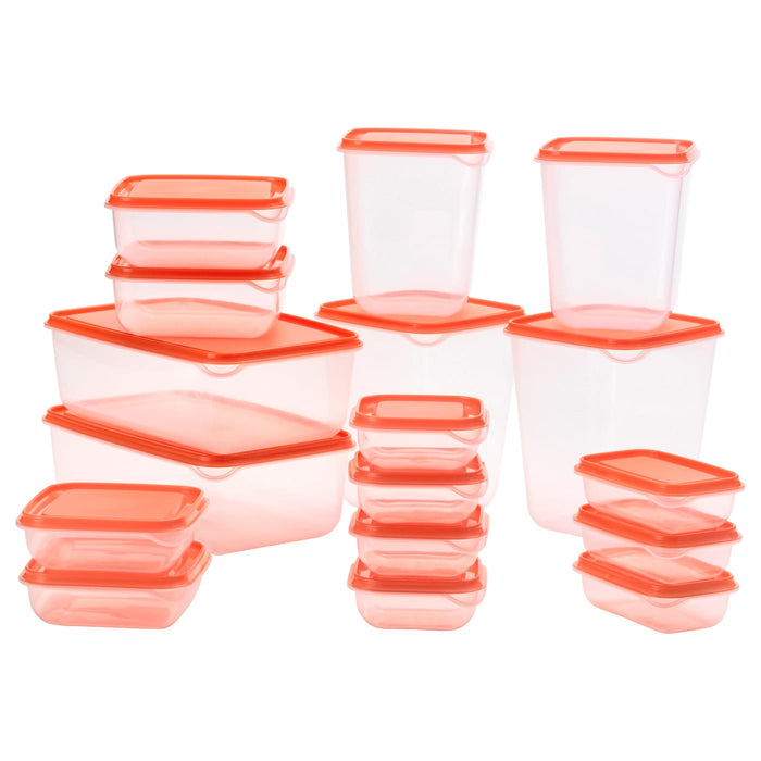 PRUTA Food container, set of 17, transparent/orange, 30316140
