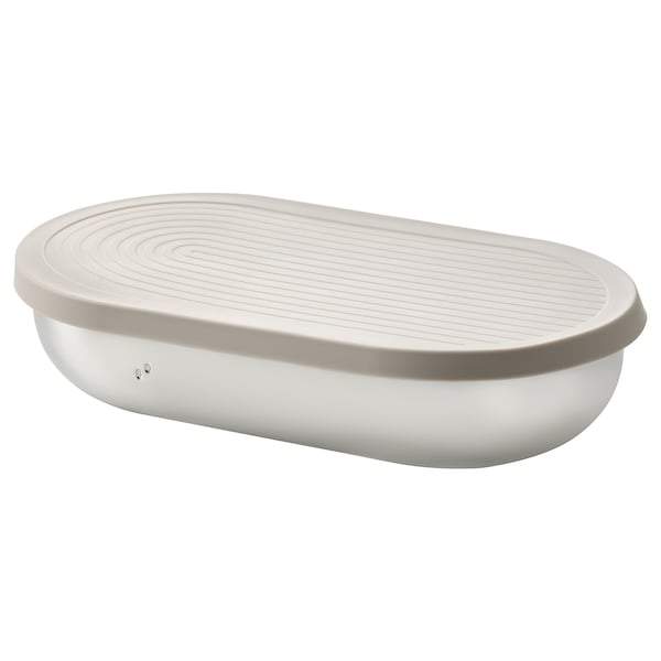 HALVVARM food containter with lid and divider, stainless steel, 30497211