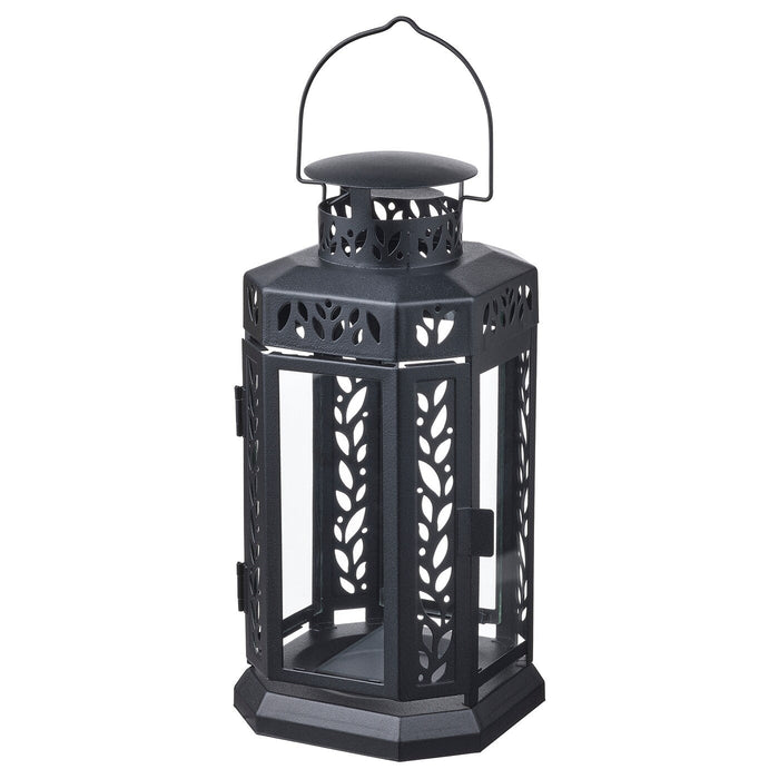 ENRUM Lantern f block candle, in/outdoor, black 28 cm, 30526355