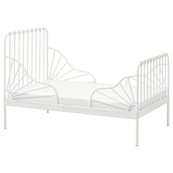 MINNEN Extendable bed, white, 80x200 cm with luroy bed base, 39124617