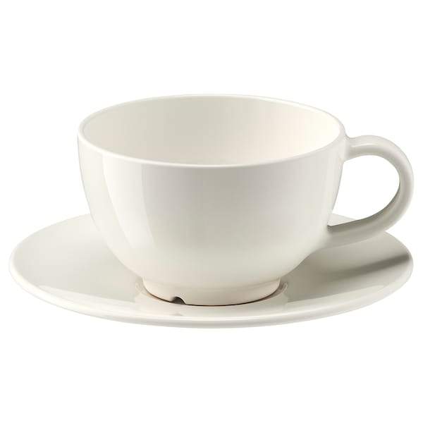 VARDAGEN Teacup with saucer, off-white 26 cl, 50288315