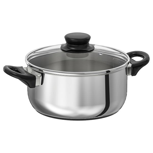 ANNONS pot with lid 2.8 L glass/stainless steel, 50298475