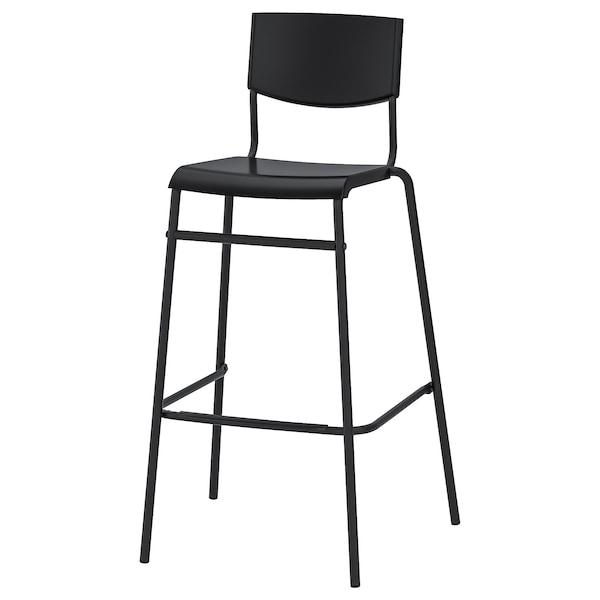 STIG Bar stool with backrest, black/black 74 cm, 50498422