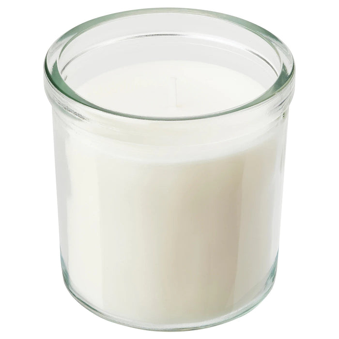 JAMLIK Scented candle in glass, Vanilla/light beige 40 hr, 50502179