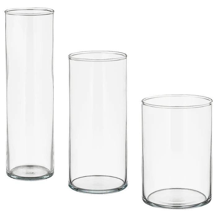 CYLINDER Vase, set of 3, clear glass, 60175214
