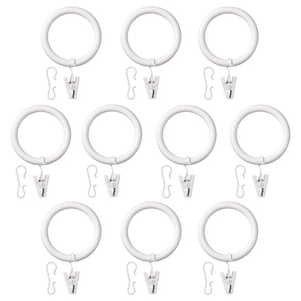 SYRLIG Curtain ring with clip and hook, white 38 mm, 60217233