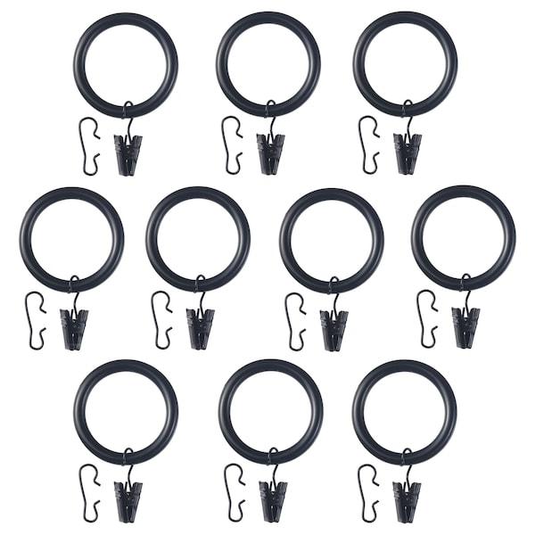 SYRLIG Curtain ring with clip and hook, black 38 mm, 60224097